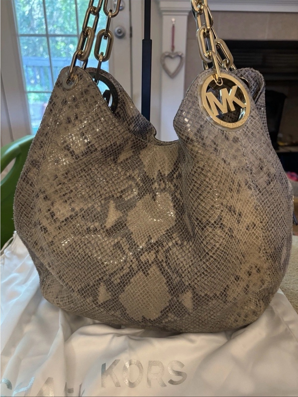 Michael Kors Beige Taupe Snake-Print Shoulder Hobo Bag - Picture 3 of 6